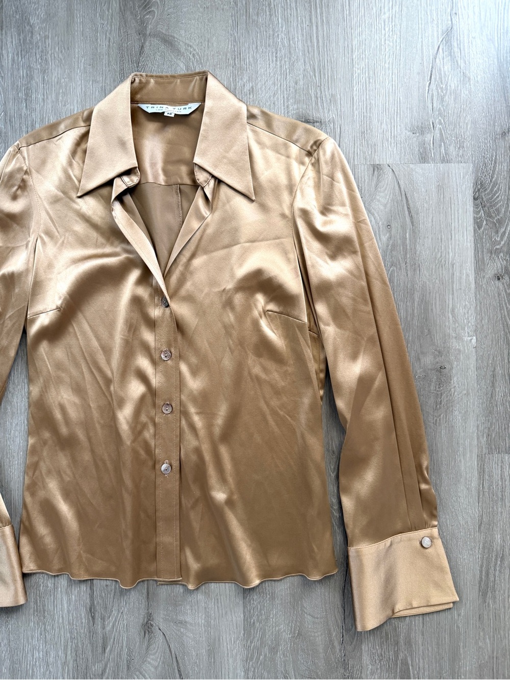 TRINA TURK Gold Blend Silk Button Down Blouse USA Vintage Medium